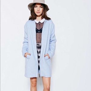 Kimchi Blue Wool blend Textured Fuzzy Column Coat in baby blue XS